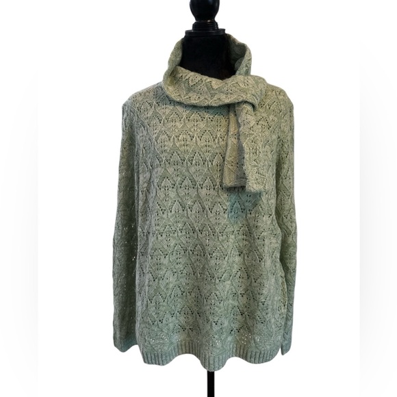 NWT Alfred Dunner Sage Green Pointelle Knit Turtleneck Sweater Size L Classics - Picture 8 of 10